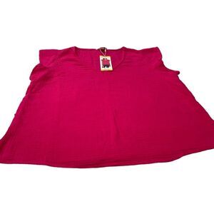 NWT three dots Hot Pink Medium Flutter Sleeve Blouse